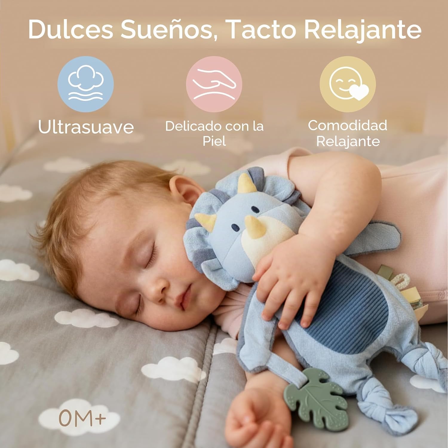 Moonkie Peluche Bebe, Doudou de Dinosaurio, Muñeco de Apego con Mordedor de Silicona, Regalo Bebe Recien Nacido Niño, Manta d