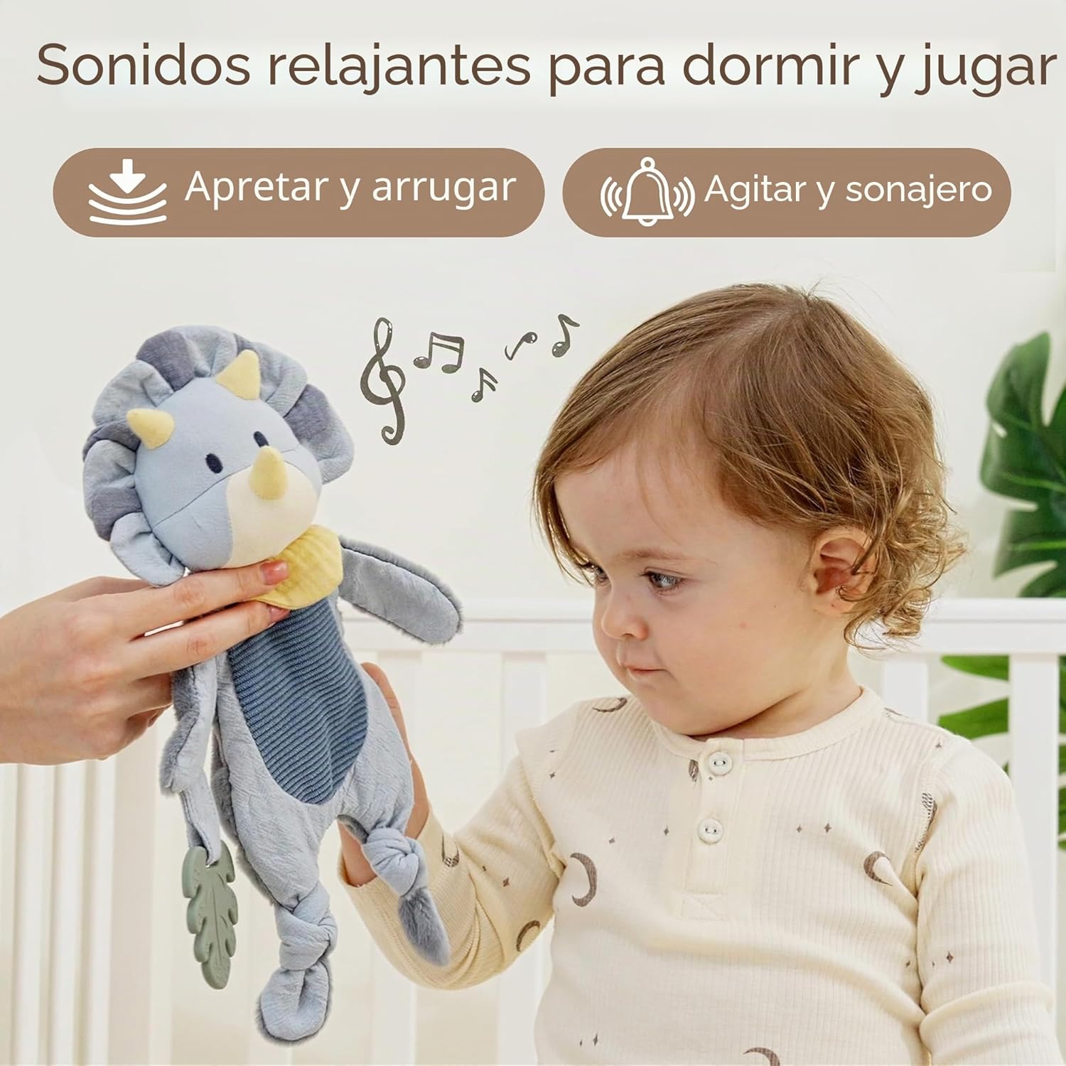 Moonkie Peluche Bebe, Doudou de Dinosaurio, Muñeco de Apego con Mordedor de Silicona, Regalo Bebe Recien Nacido Niño, Manta d