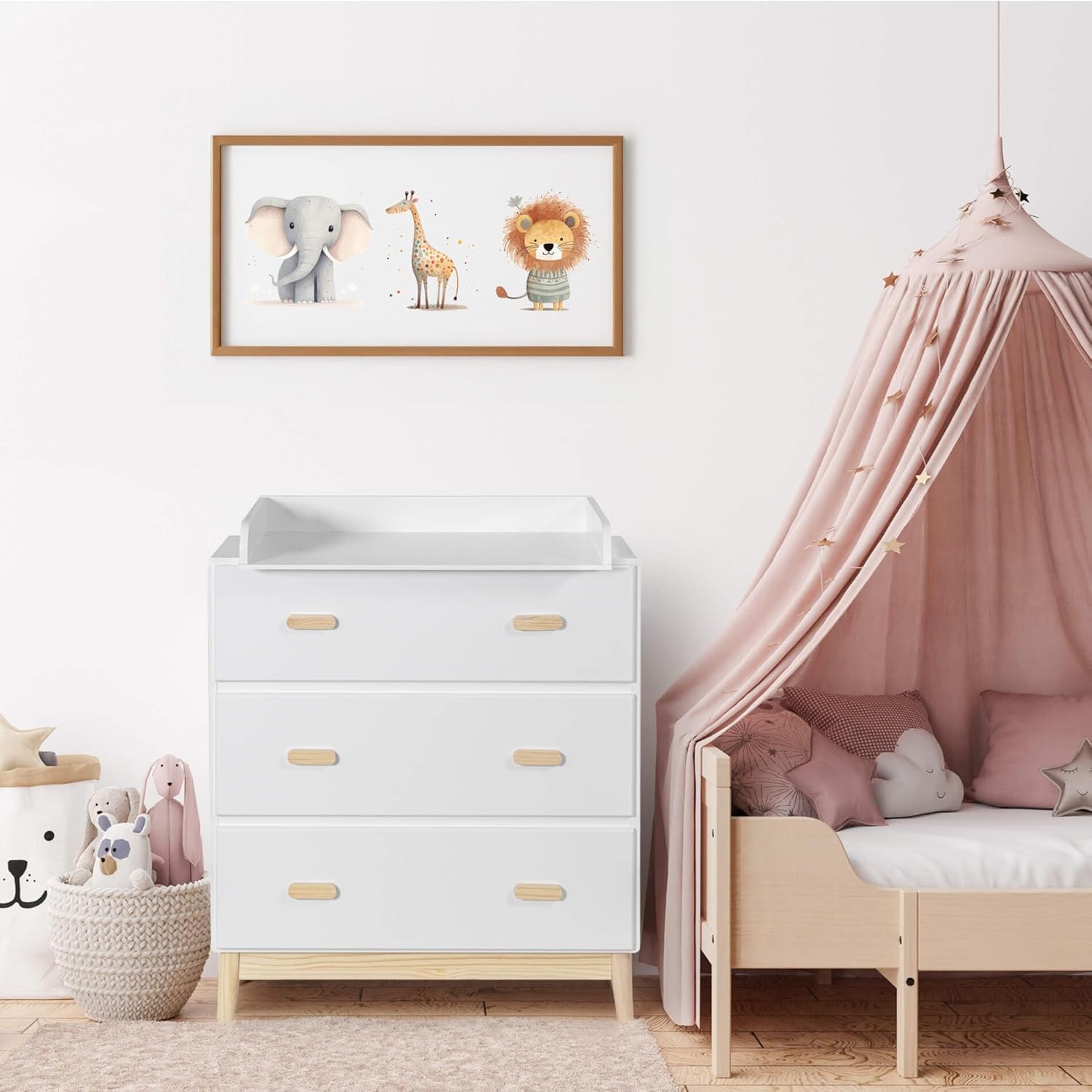 Rebecca Mobili Cambiador con Cajones, Mueble con Cambiador, Blanco Marrón, MDF Pino, Compacto, con 3 Cajones - Medidas AxAnxF