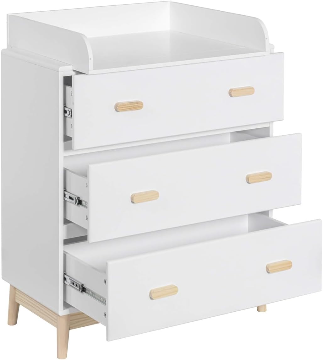 Rebecca Mobili Cambiador con Cajones, Mueble con Cambiador, Blanco Marrón, MDF Pino, Compacto, con 3 Cajones - Medidas AxAnxF