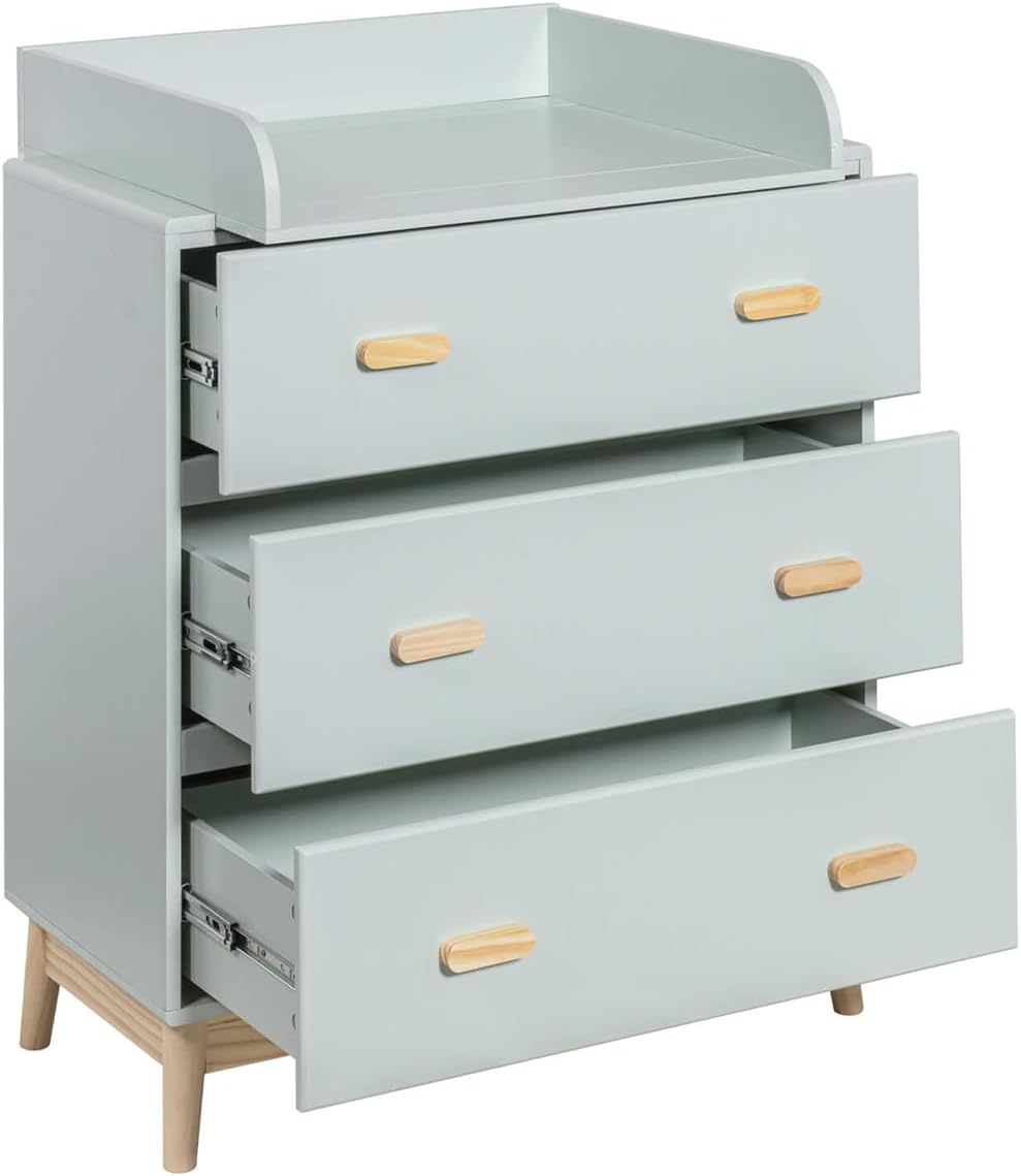 Rebecca Mobili Mueble con Cambiador, Cómoda Cambiador, Verde Agua Marrón, MDF Pino, Compacto, con Cambiador Desmontable - Med
