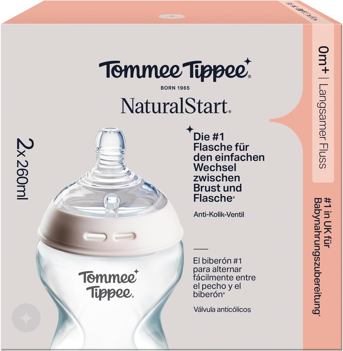 Tommee Tippee Biberones, biberón anticólicos Natural Start, 260 ml, pack de 2, con tetina de flujo lento tetina anatómica par