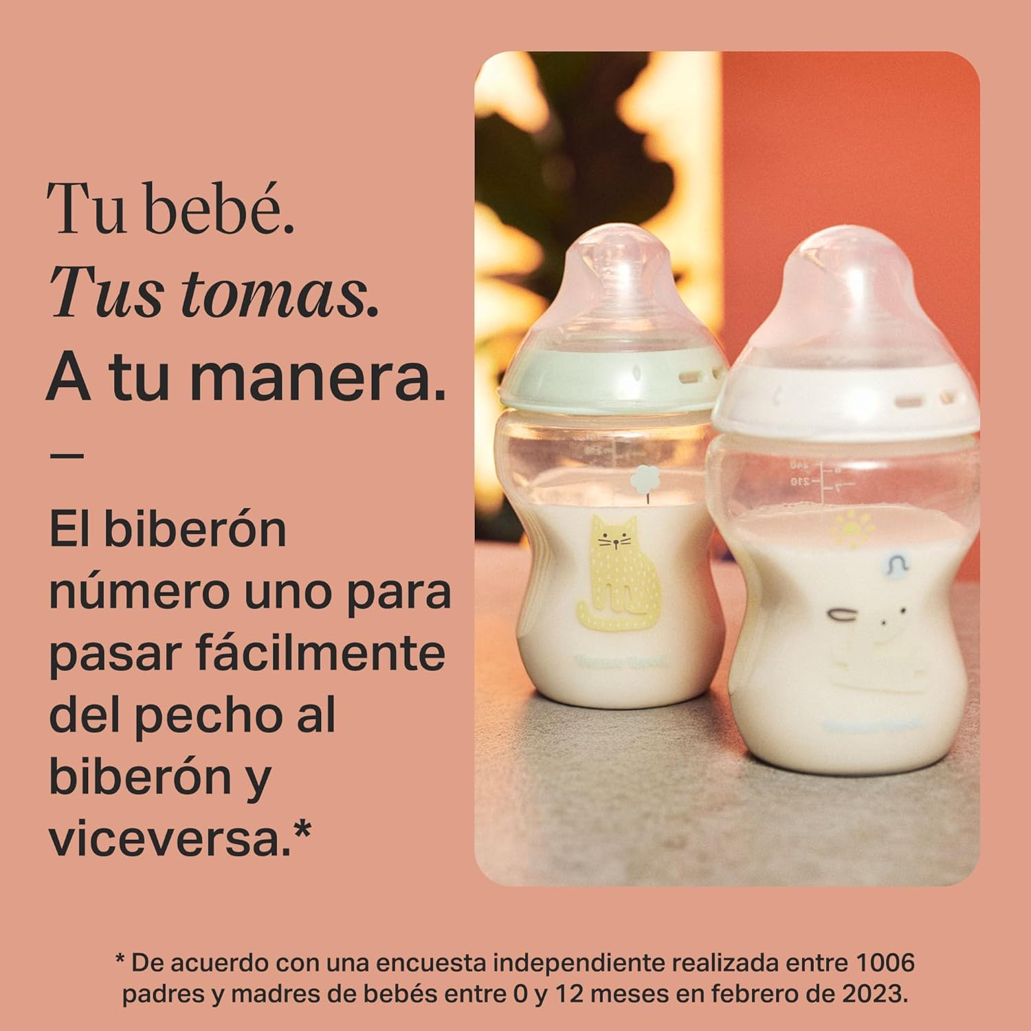 Tommee Tippee Biberones, Biberón Natural Start para 0m+, pack de 2, 260ml Biberones, con Tetina Flujo Lento para un Agarre Na