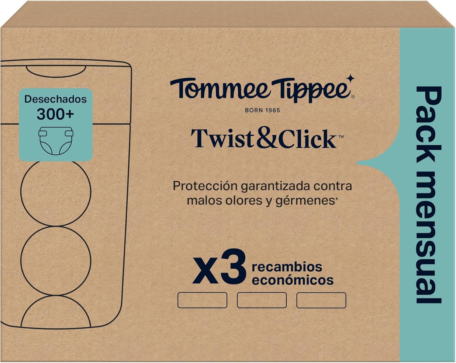 Tommee Tippee Bolsas de recambios para contenedor de pañales Twist & Click, Pack de 3 láminas multicapas antibacterianas* de